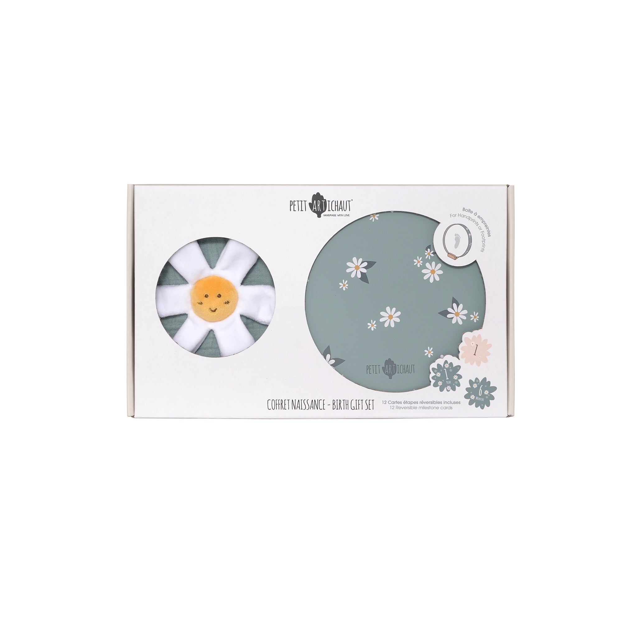 Coffret naissance Daisy Blue avec Baby Box et doudou de Petit Artichaut – vue 4