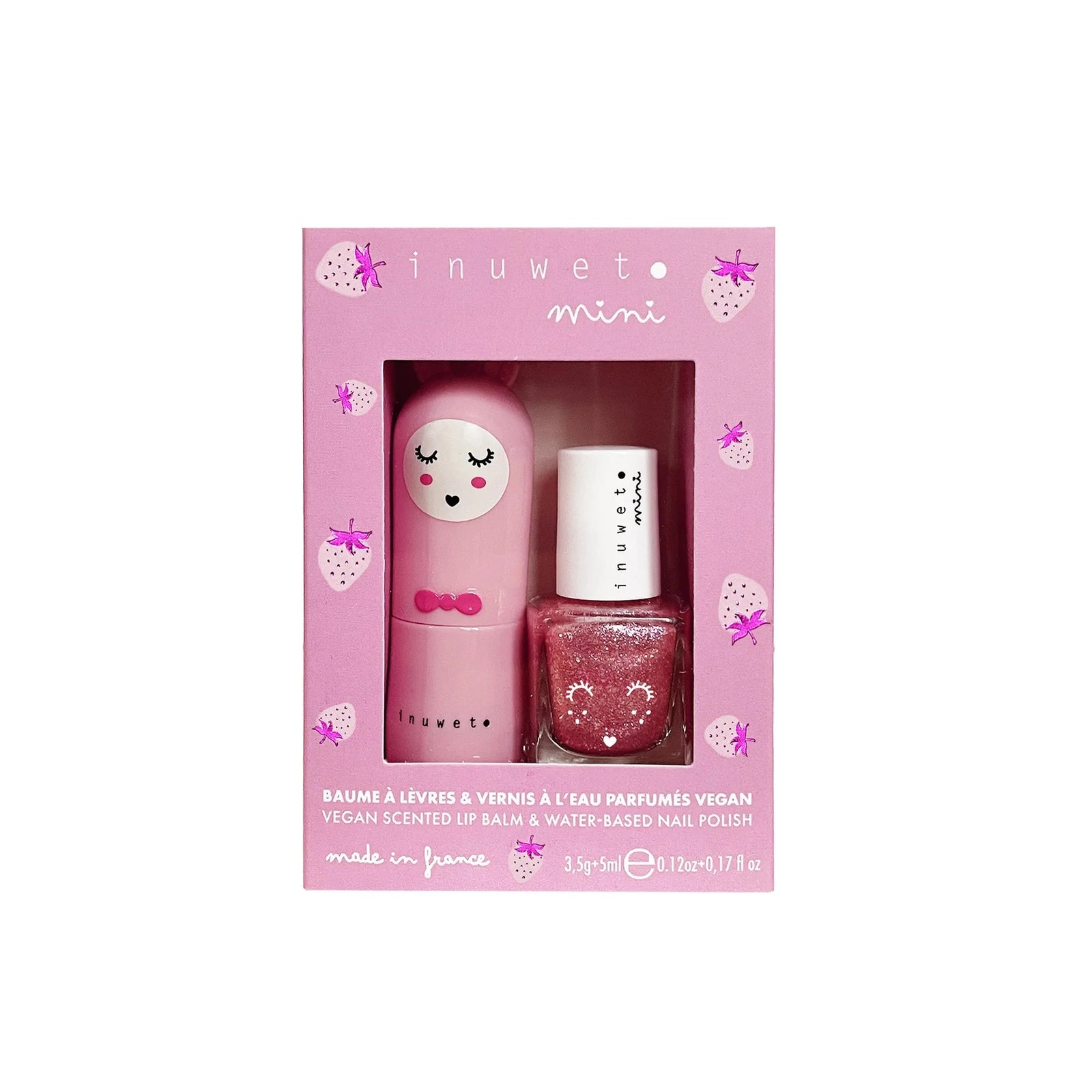 Coffret Rose duo baume à lèvres et vernis à l'eau Fraise - inuwet VINDV05 3760217140308