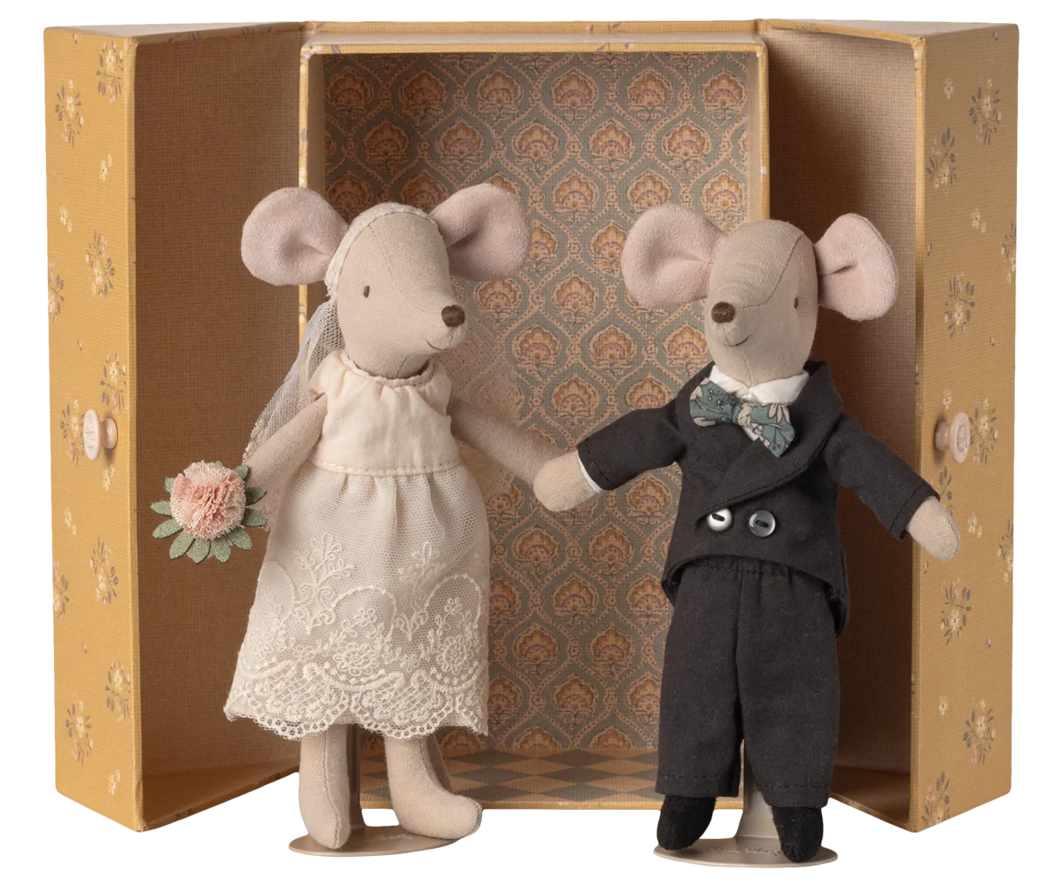 Couple de mariés dans joli coffret Maman & Papa souris - MAILEG 