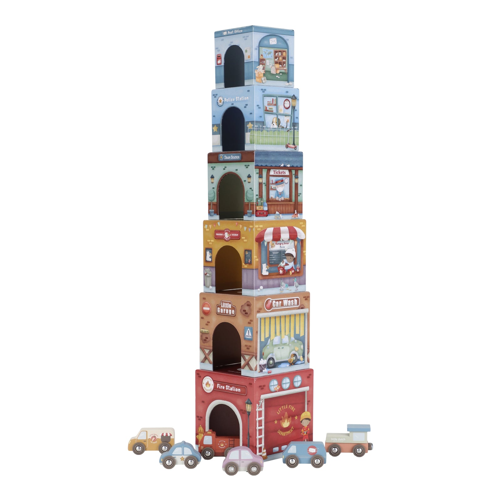 cube a empiler avec voitures - LITTLE DUTCH 