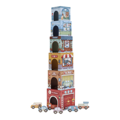 cube a empiler avec voitures - LITTLE DUTCH