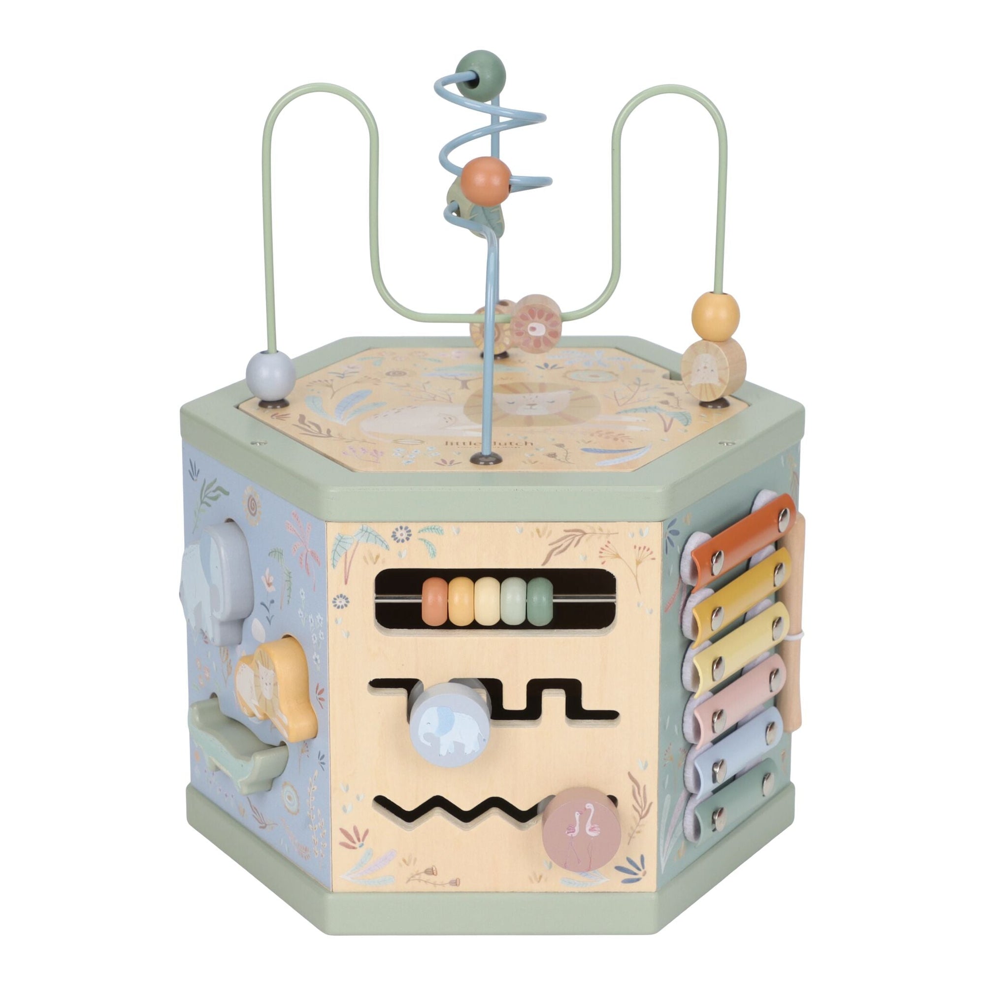 Cube d’activités hexagonal en bois Safari Friends de Little Dutch