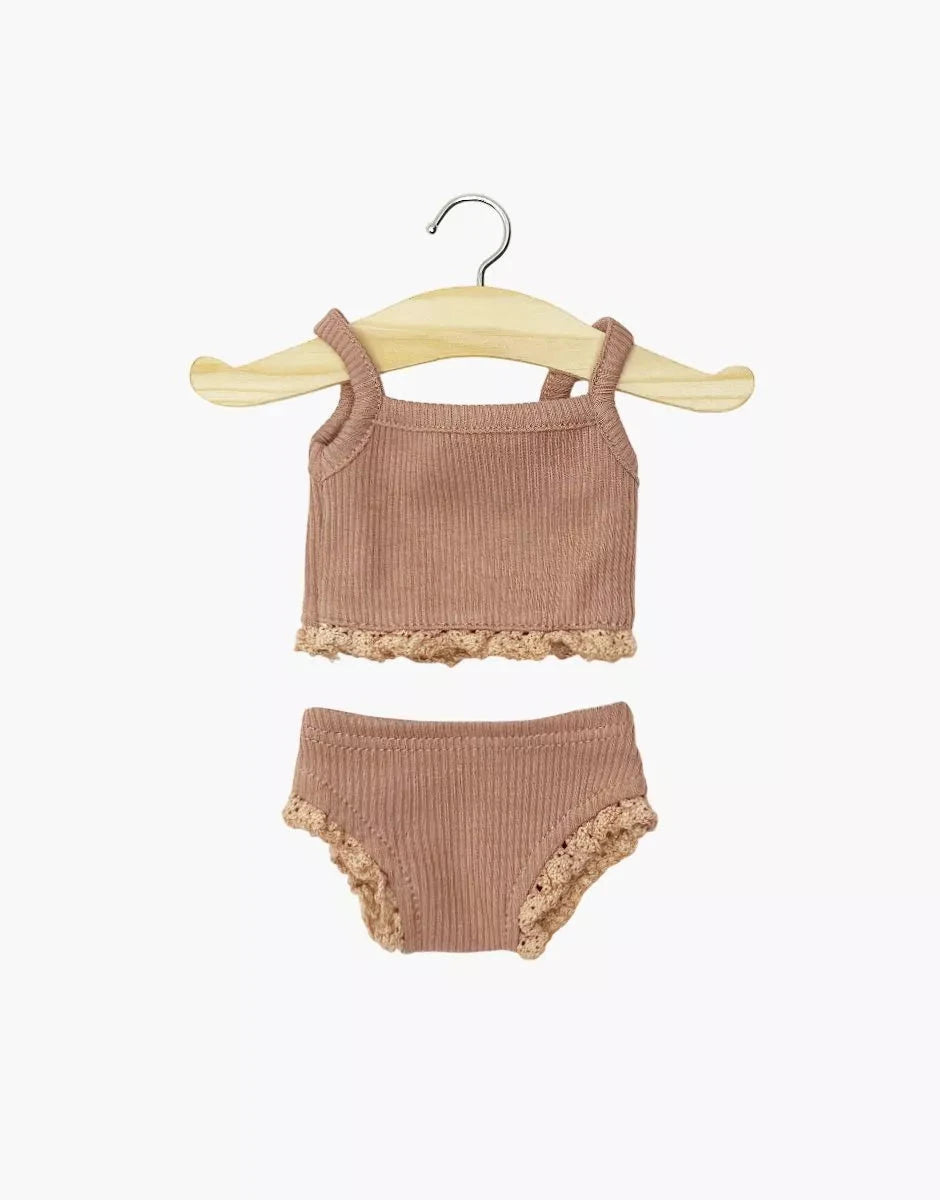 Dessous fille en maille cotelée rose argile et sa dentelle - MINIKANE CG.17.411 3701548461397