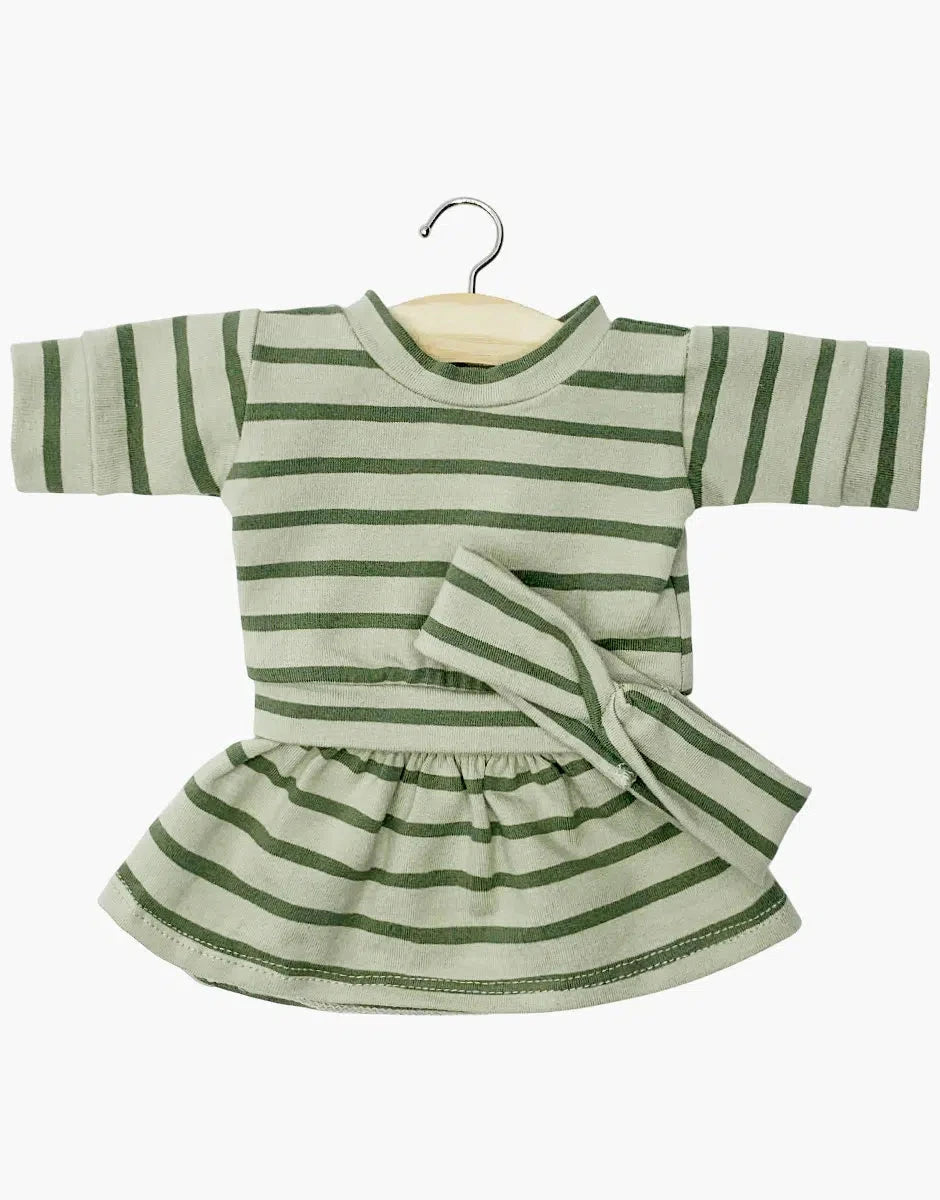 Ensemble Liliane marinière et jupe en jersey à rayures vert kaki avec headband- MINIKANE CG.17.098 3701548453538