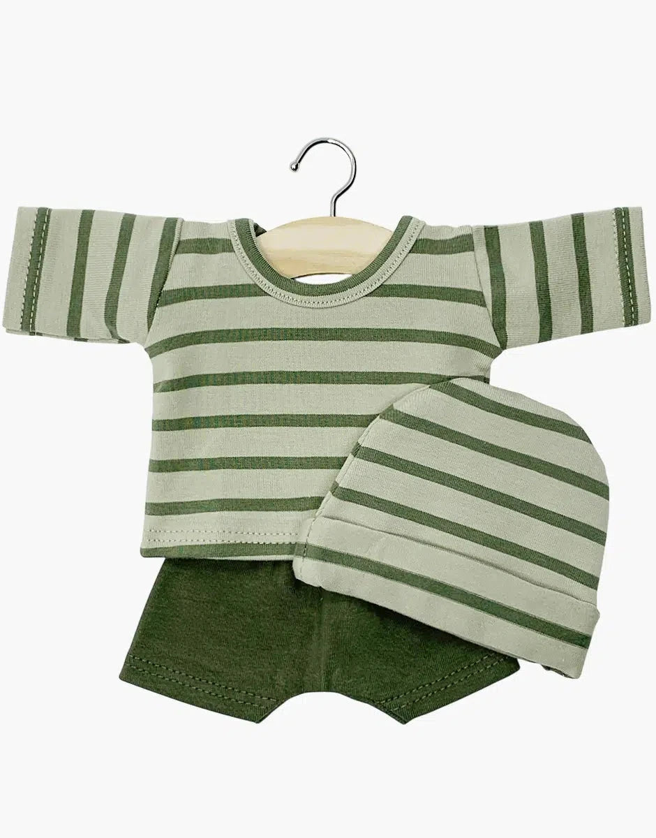 Ensemble Luigi marinière en jersey à rayures vert kaki et short uni avec bonnet- MINIKANE CG.17.099 3701548453545