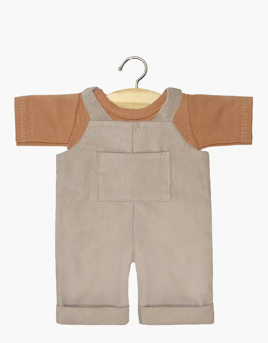 Ensemble salopette Antoine en milleraies galet et son t-shirt en jersey cassonade - minikane CG.16.756 3701548445748
