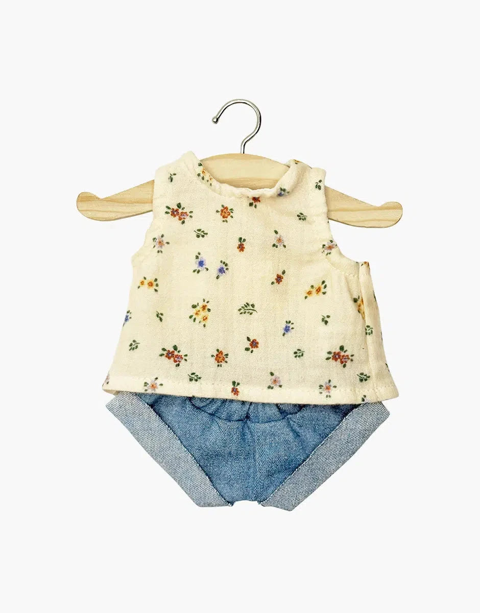 Ensemble top Andrée en gaze de coton Élise et mini short en jean - minikane CG.17.218 3701548455990