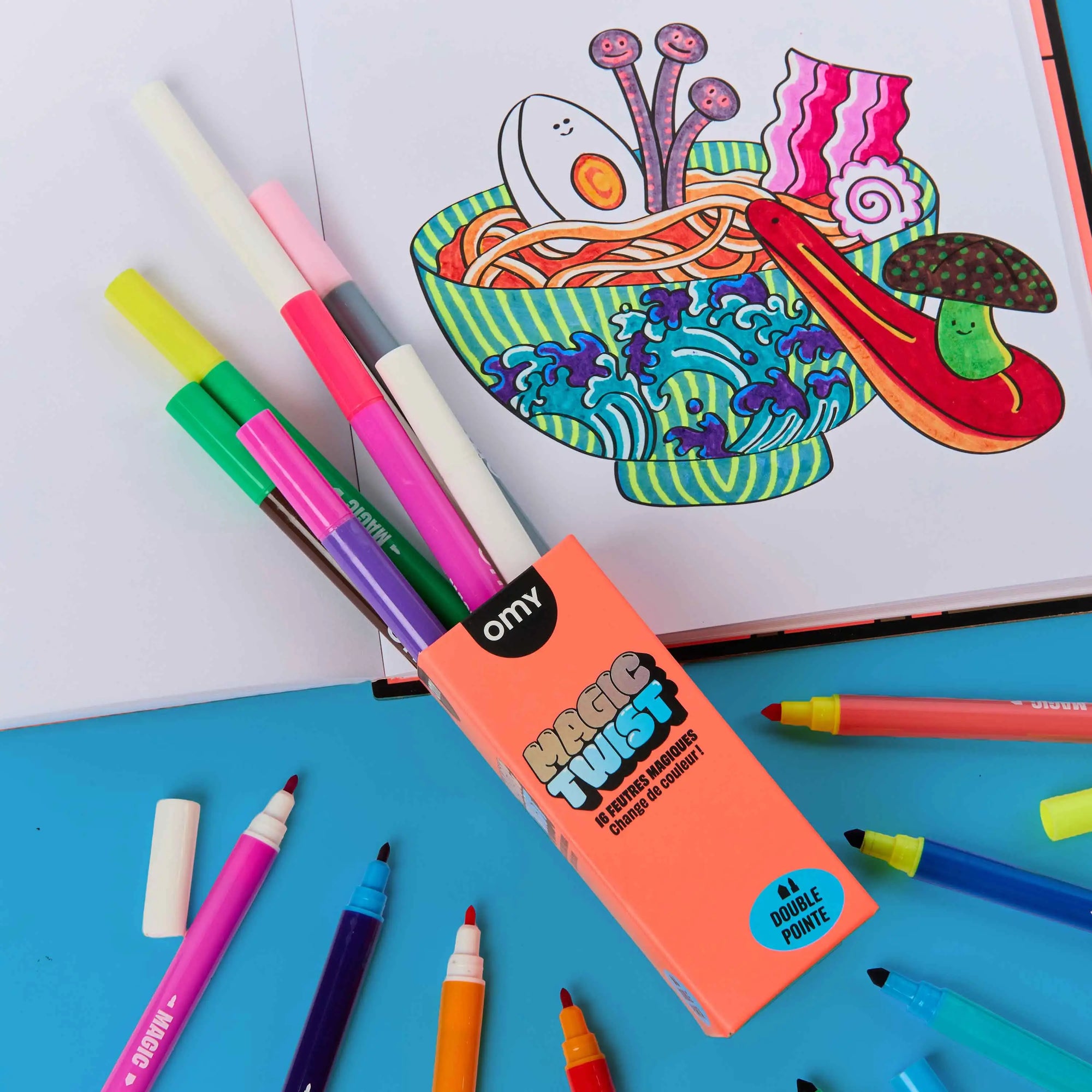 Feutres magiques Magic Twist 14 couleurs + 2 révélateurs d’Omy – coloriage en cours