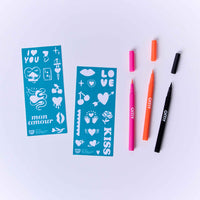 Feutres pour tatouages éphémères Tattoo Art I Love You d’Omy – pochoirs