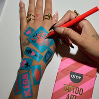 Feutres pour tatouages éphémères Tattoo Art I Love You d’Omy – tatouage dessiné sur la peau