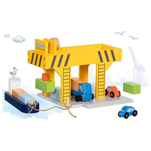 Grue portuaire en bois goki avec bateau et camion