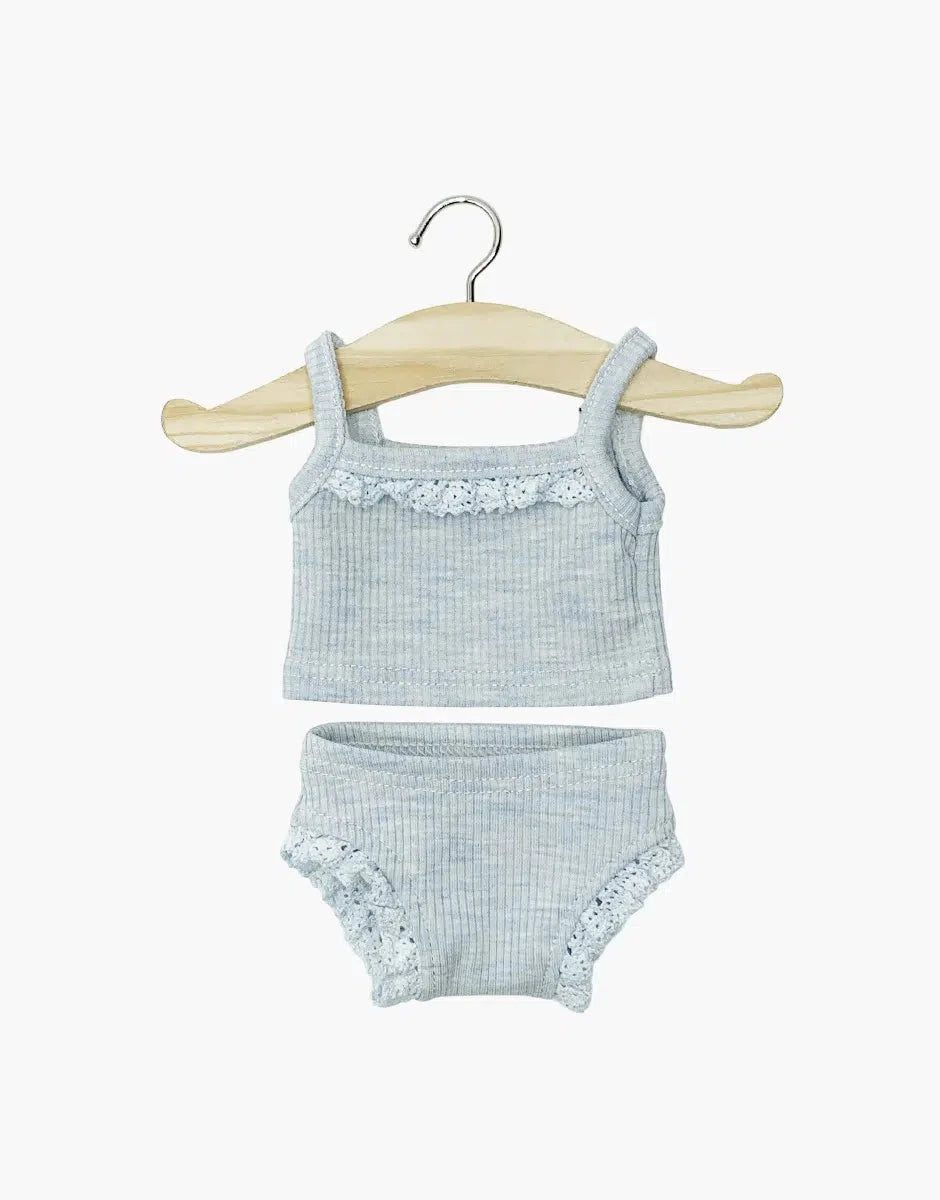 Les P’tits Basiques – Dessous fille en bord côte bleu chiné et sa dentelle - minikane CG.17.076 3701548453170