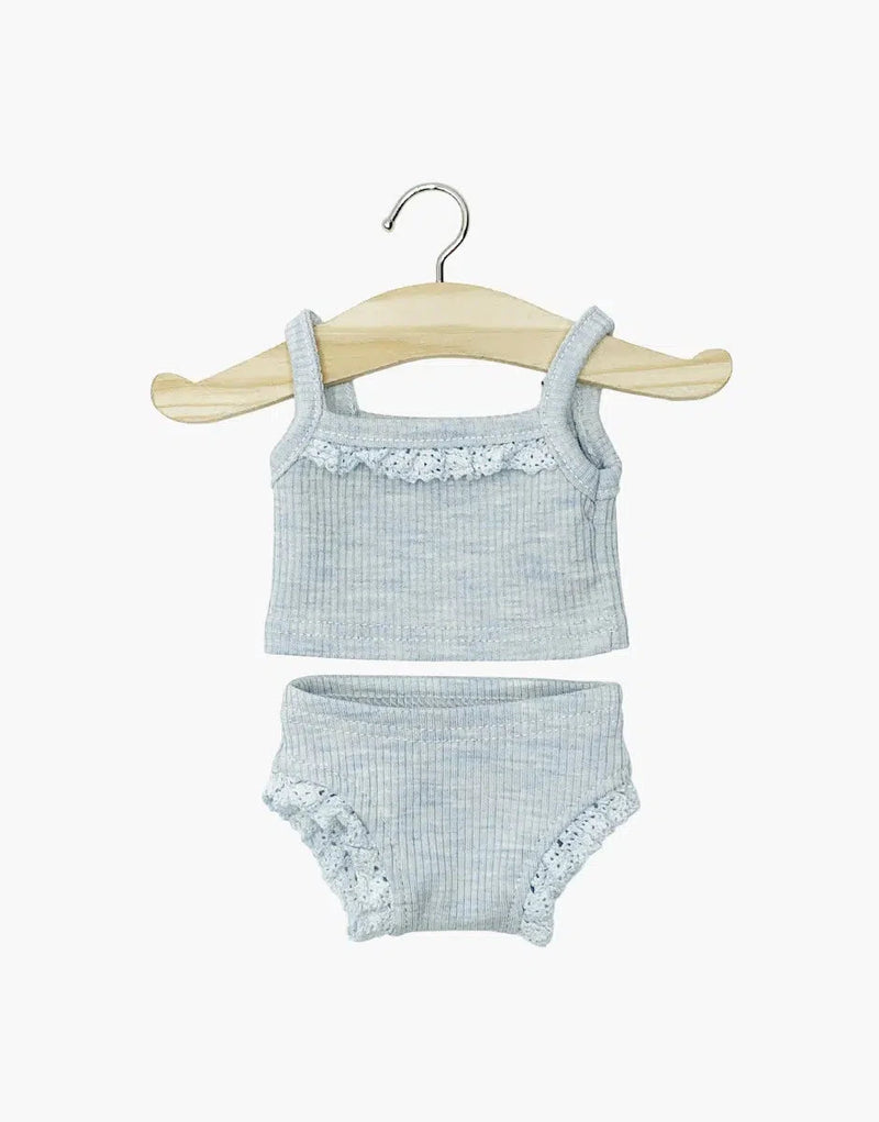 Les P’tits Basiques – Dessous fille en bord côte bleu chiné et sa dentelle - minikane CG.17.076 3701548453170