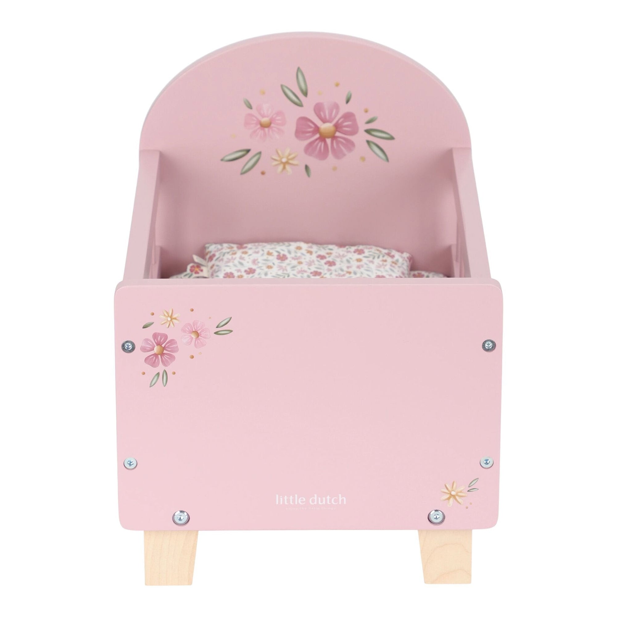 Lit de poupée en bois rose Soft Flowers de Little Dutch – vue 2