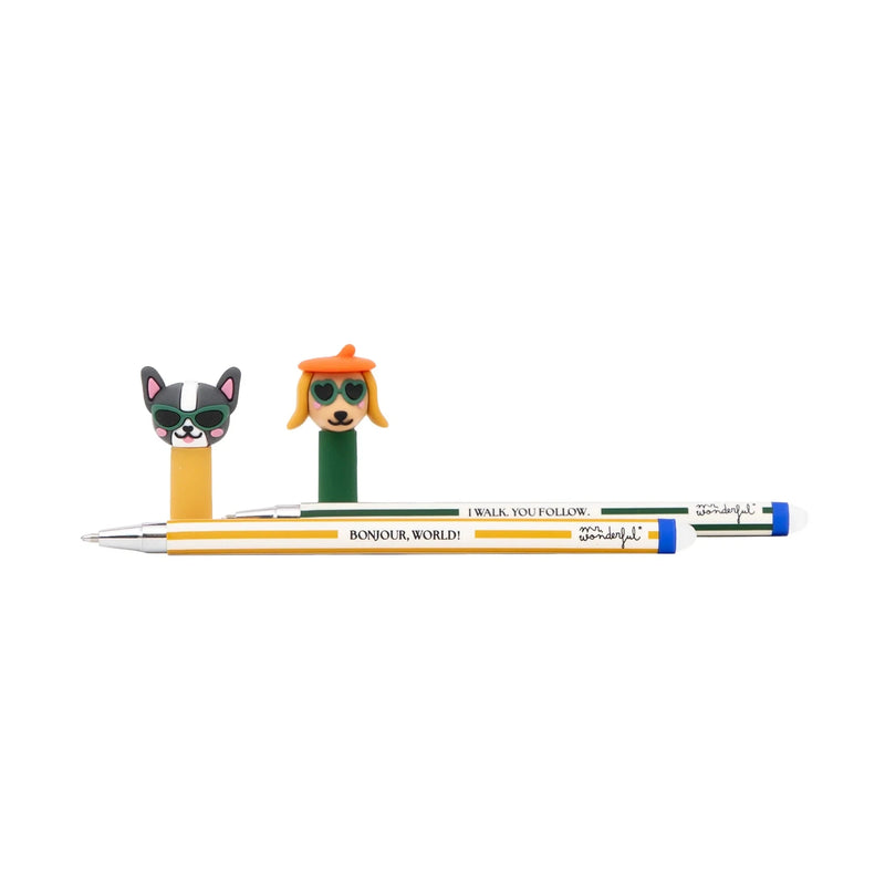 Lot de 2 stylos effaçables Bo-Bo - Teckel + Bouledogue français - MR. WONDERFUL 