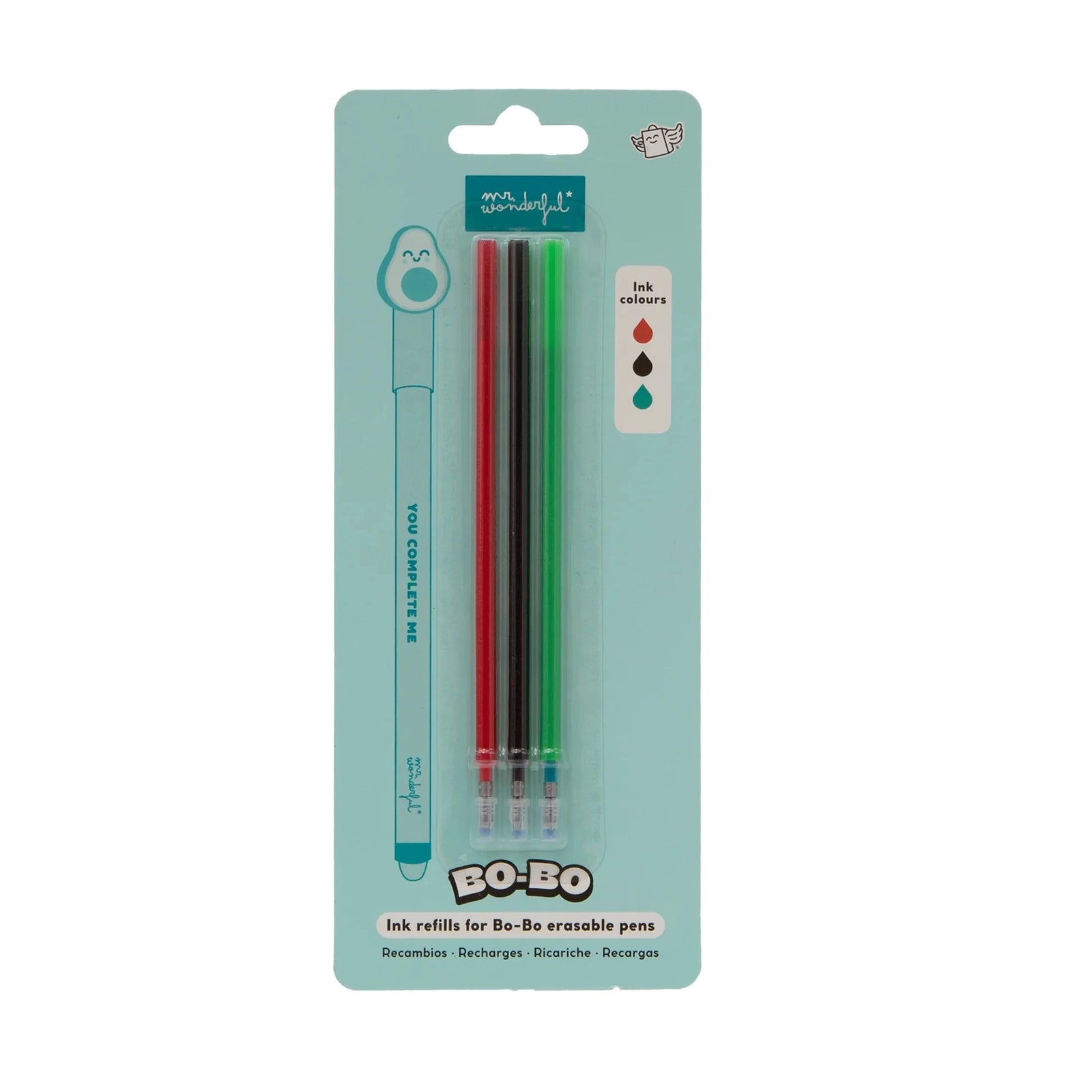 Lot de 3 recharges d'encre pour stylos effaçables Bo-Bo Rouge, noir et vert - MR. WONDERFUL 2503011493W0UN 8445641075178