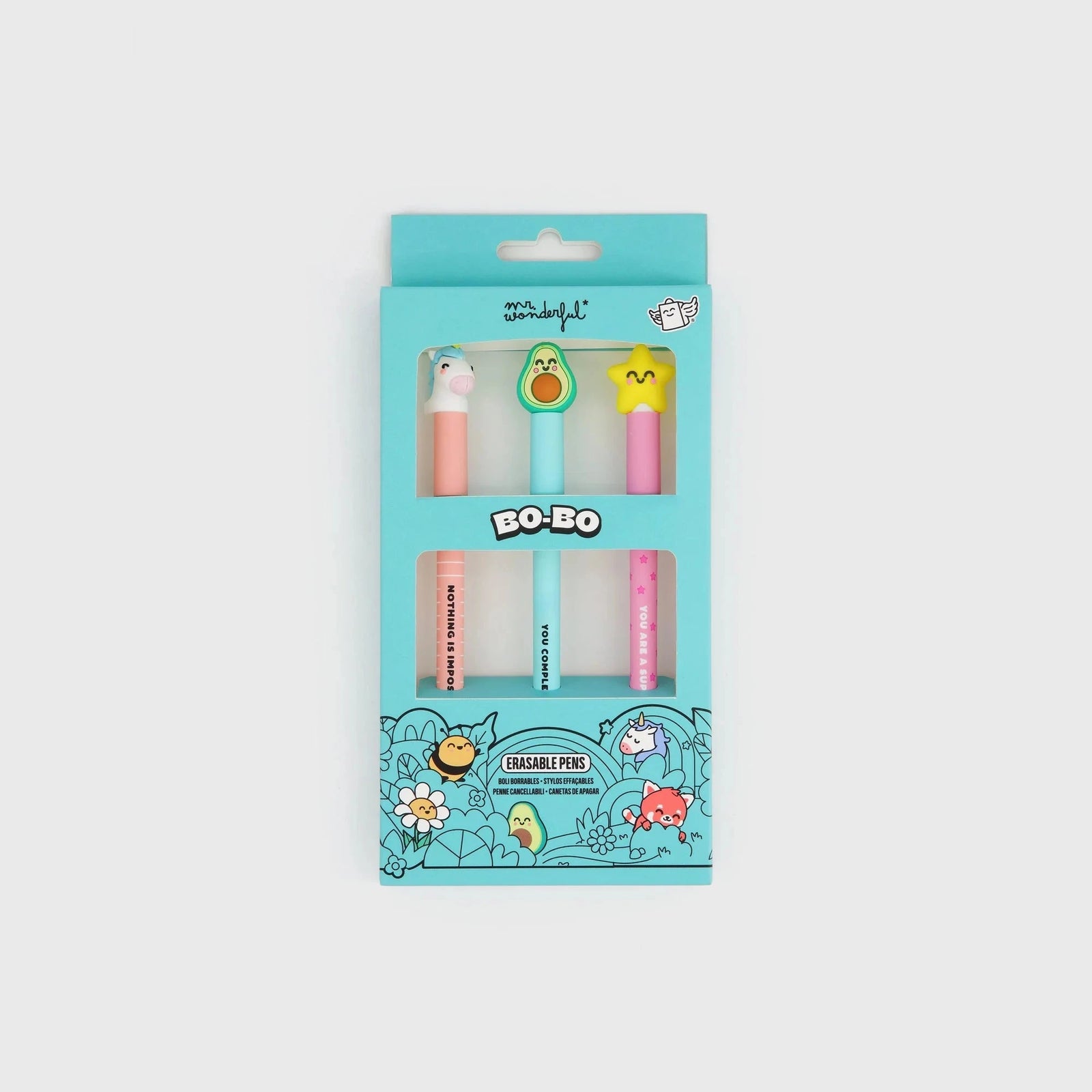 Lot de 3 stylos effaçables Bo-Bo - Étoile, avocat et licorne - MR. WONDERFUL 