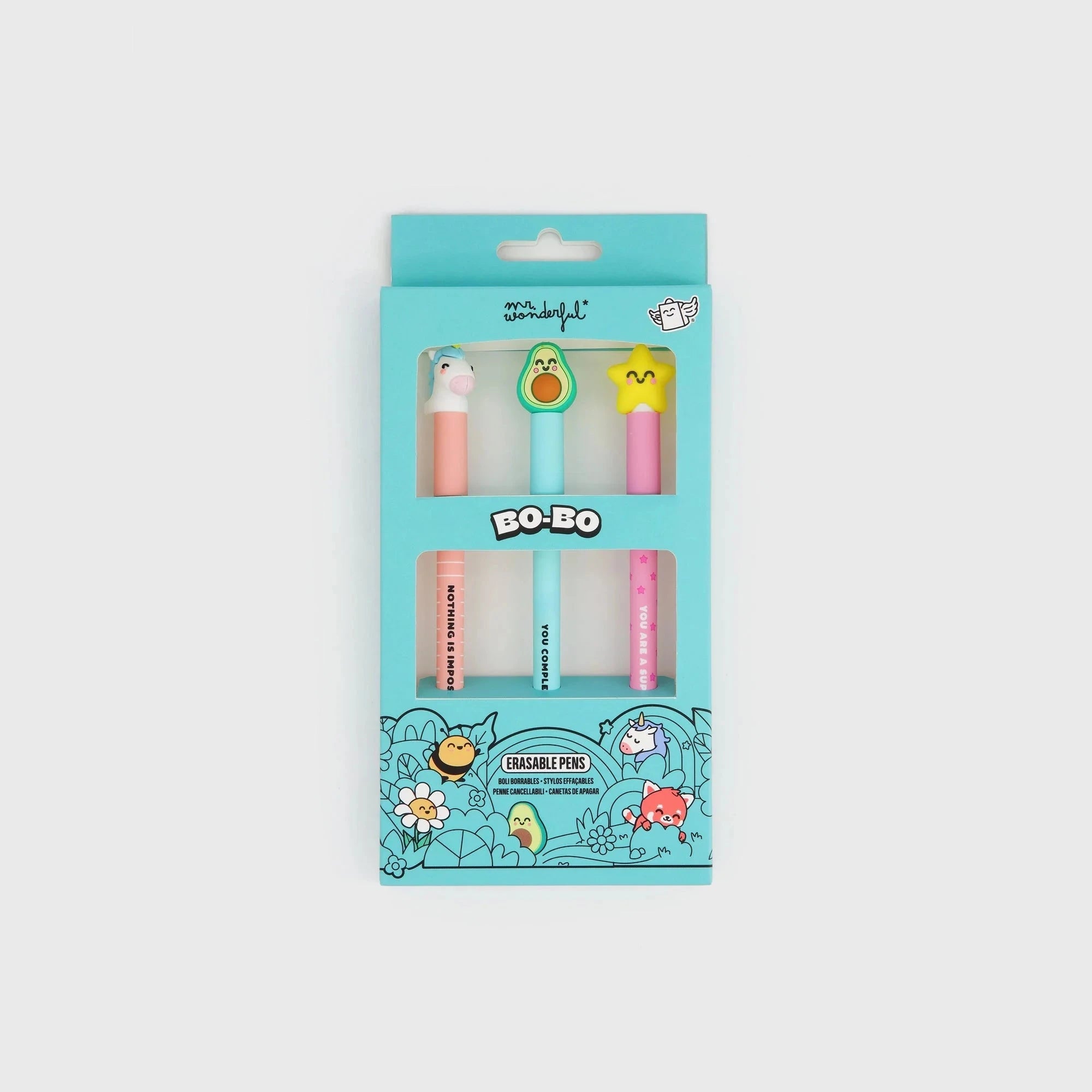 Lot de 3 stylos effaçables Bo-Bo - Étoile, avocat et licorne - MR. WONDERFUL