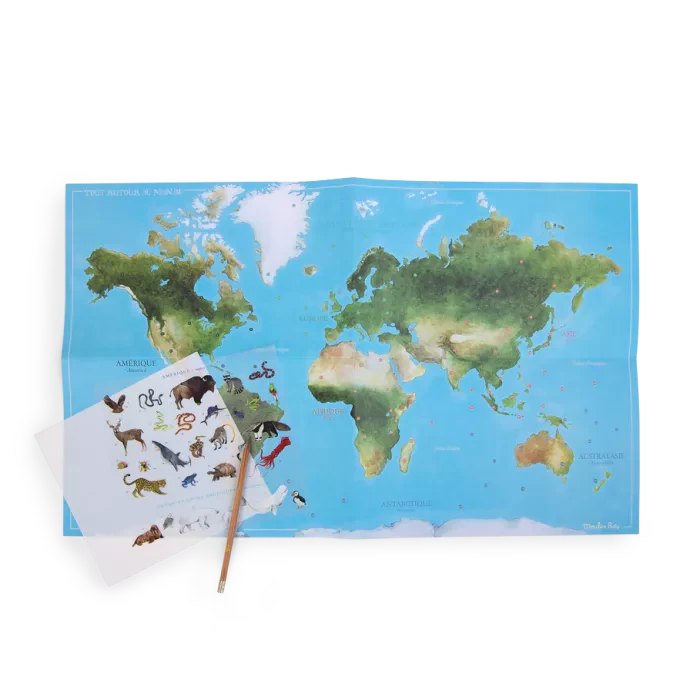 Mappemonde avec décalcomanies tout autour du monde - Moulin Roty 719185 3575677191858