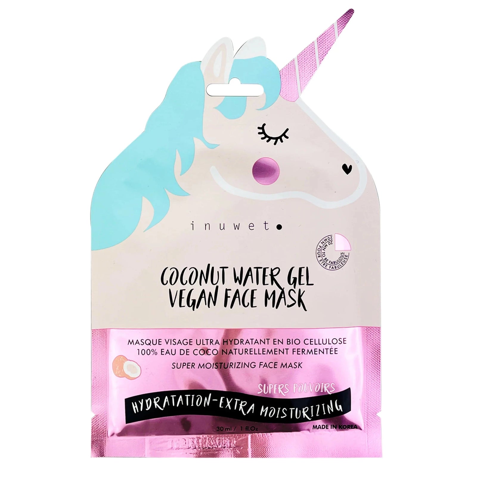 Masque Licorne visage en bio-cellulose Hydratant - INUWET 