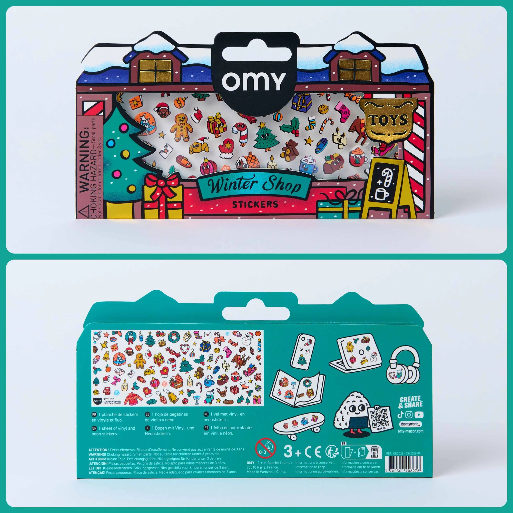 Mini stickers Noël Fabulous Stickers Boutique d’Omy – recto et verso de l’emballage