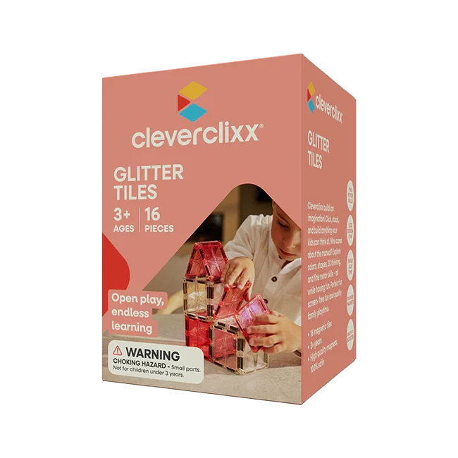 pack glitter transparant/rose 16 Pièces tuile magnetique - cleverclixx CC-3029 6152121374356