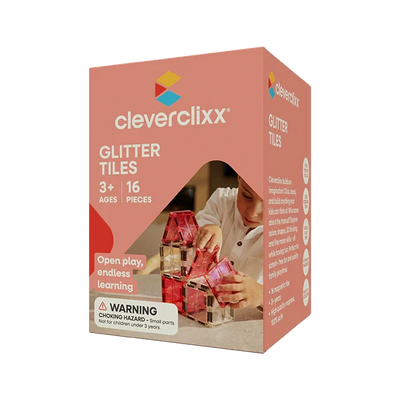 pack glitter transparant/rose 16 Pièces tuile magnetique - cleverclixx CC-3029 6152121374356