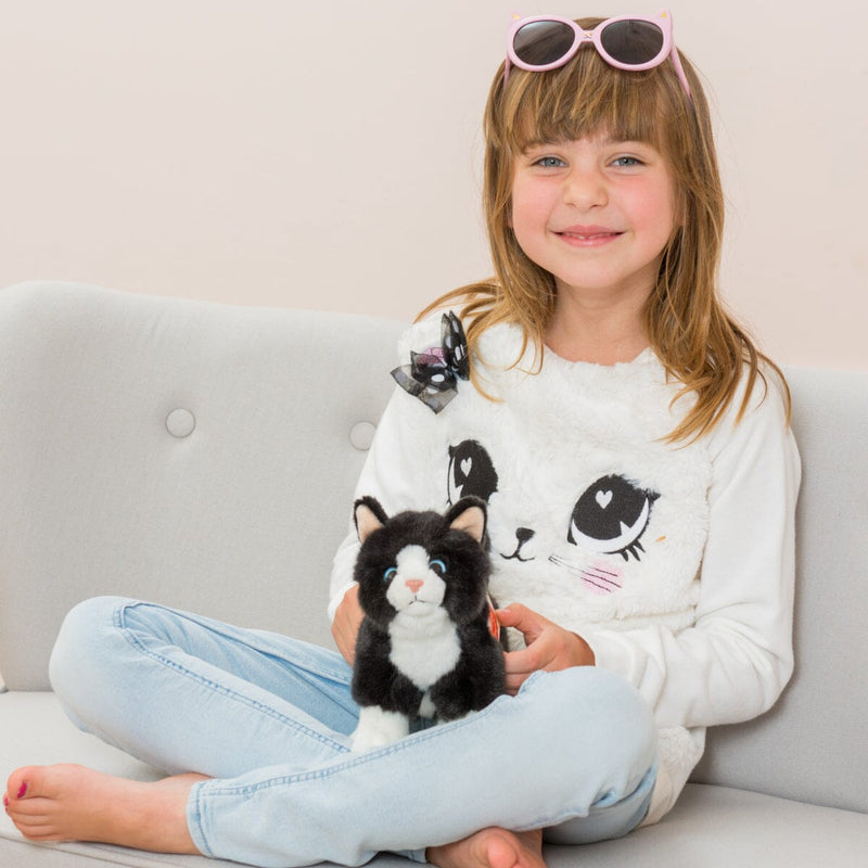 Peluche chat debout noir et blanc 20 cm Teddy Hermann