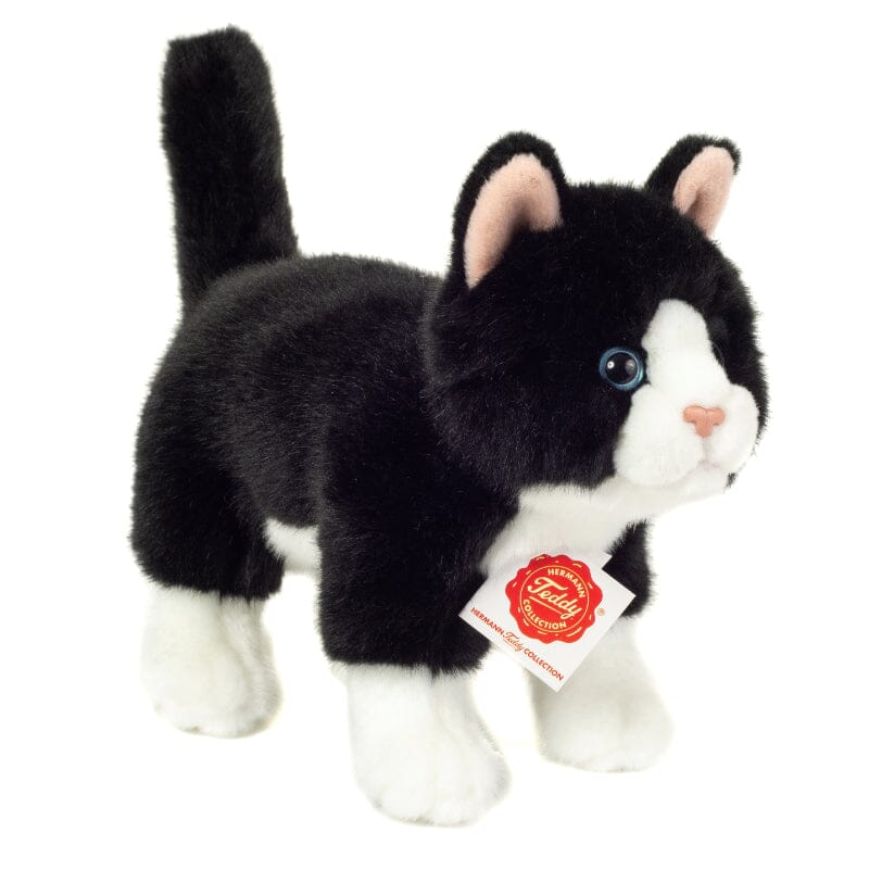 Peluche chat debout noir et blanc 20 cm Teddy Hermann