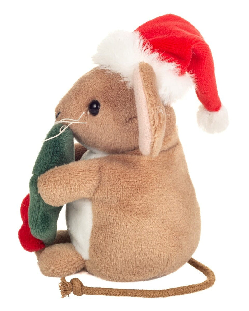 Peluche souris de Noël avec houx 11 cm Teddy Hermann
