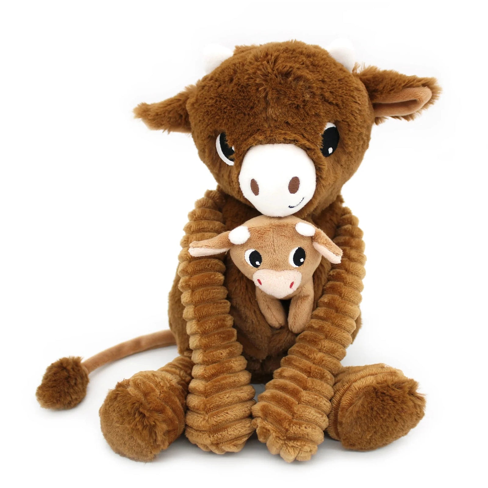 Peluche vache Hindou maman et son bébé marron cassonade Les Ptipotos - DEGLINGOS 76050 4895242702869