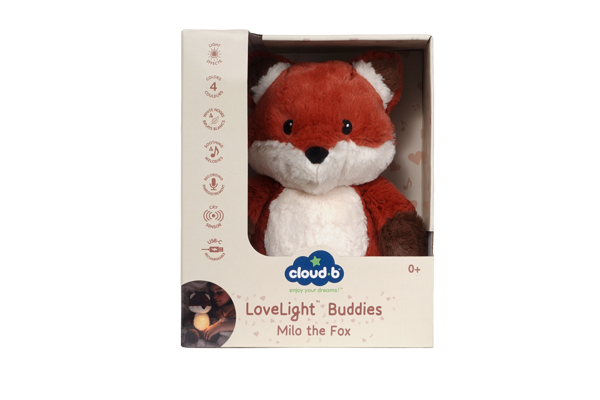 Peluche veilleuse musicale renard Milo LoveLight de Cloud b – vue 4
