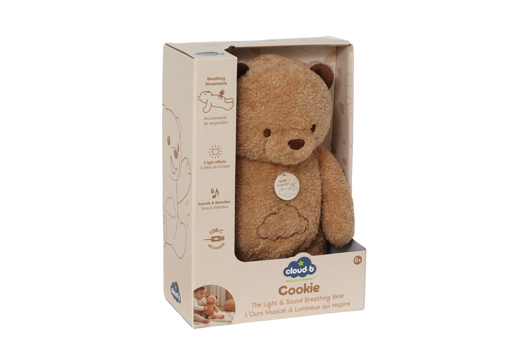 Peluche veilleuse ourson qui respire Cookie de Cloud b – vue 4