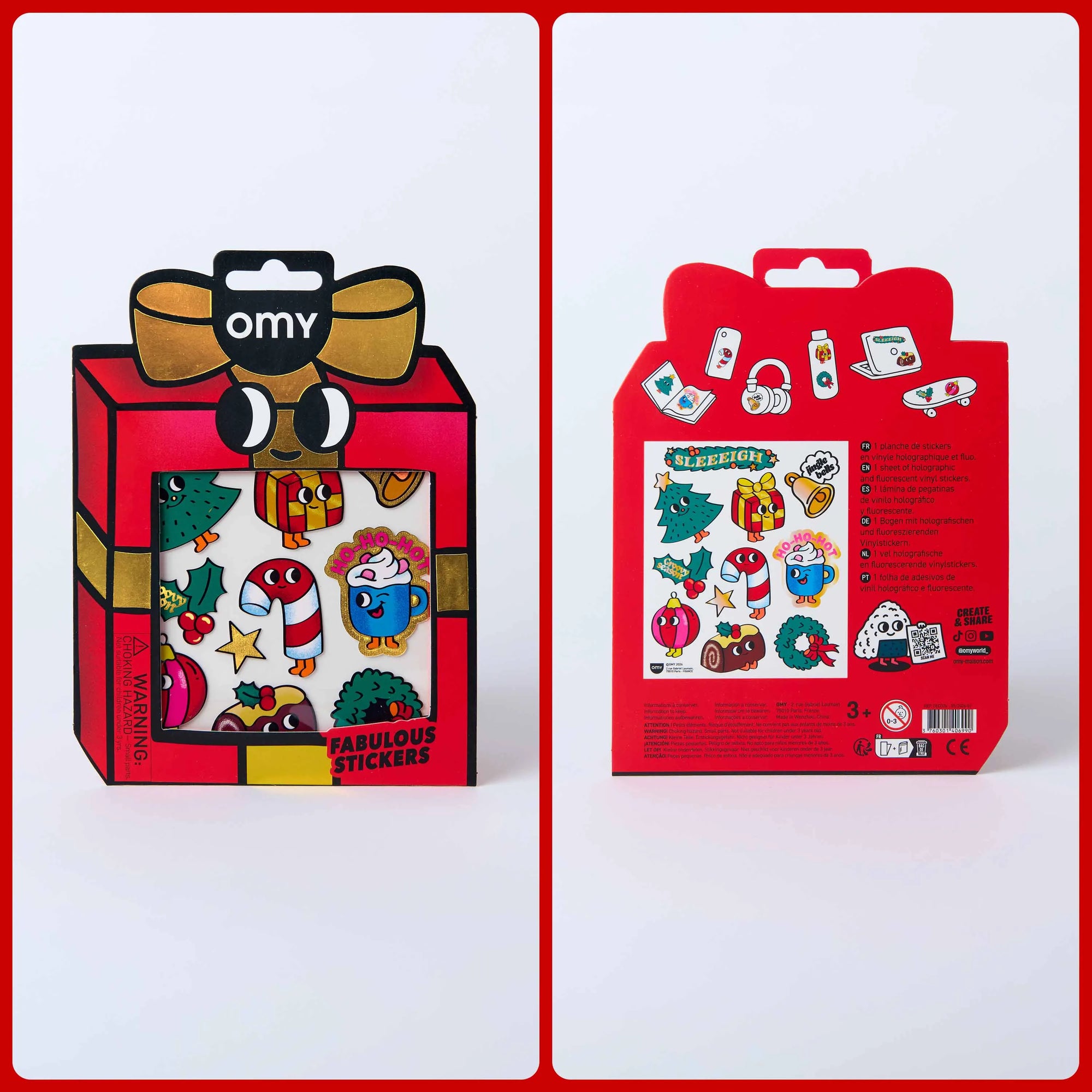 Planche de stickers Noël Fabulous Stickers Big d’Omy – recto et verso de l’emballage