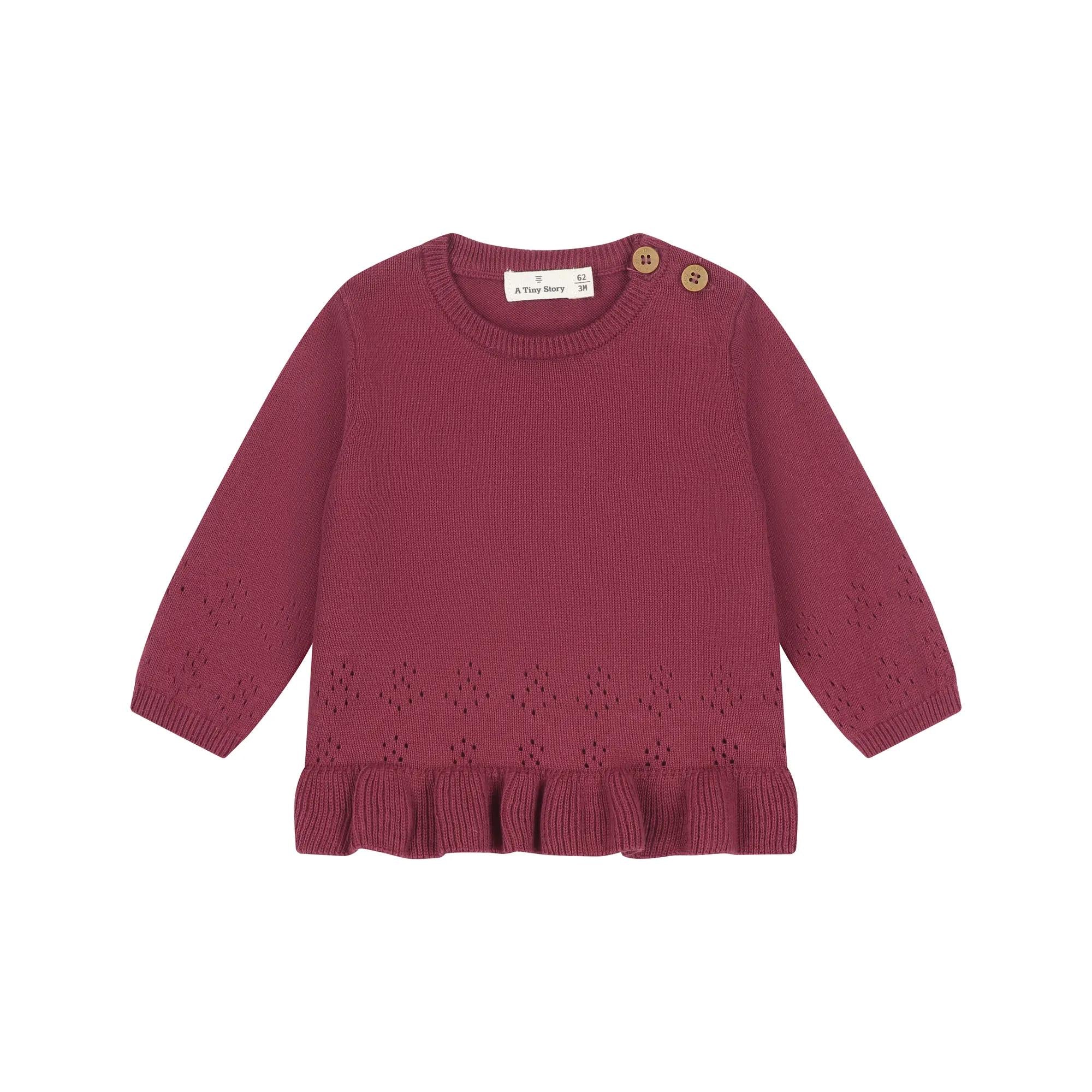 Pull bébé à volant rouge foncé d’A Tiny Story