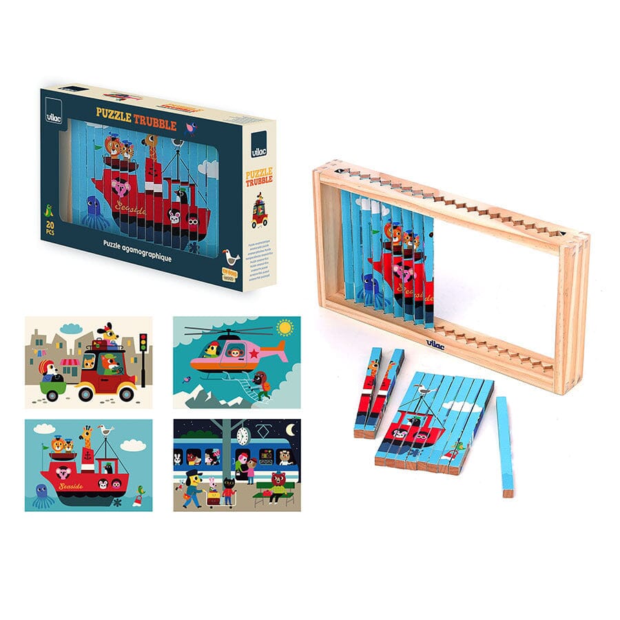 Puzzle 4 dimensions en bois les transports Ingela P Arrhenius - vilac 7639 3048700076397