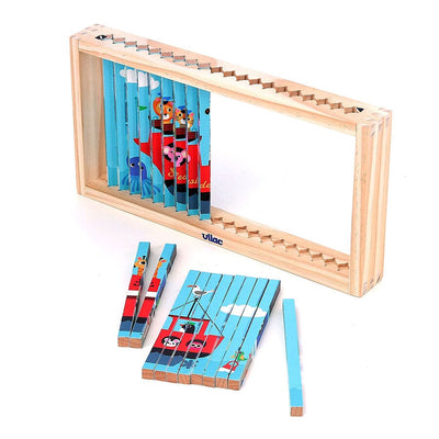 Puzzle 4 dimensions en bois les transports Ingela P Arrhenius - vilac 7639 3048700076397