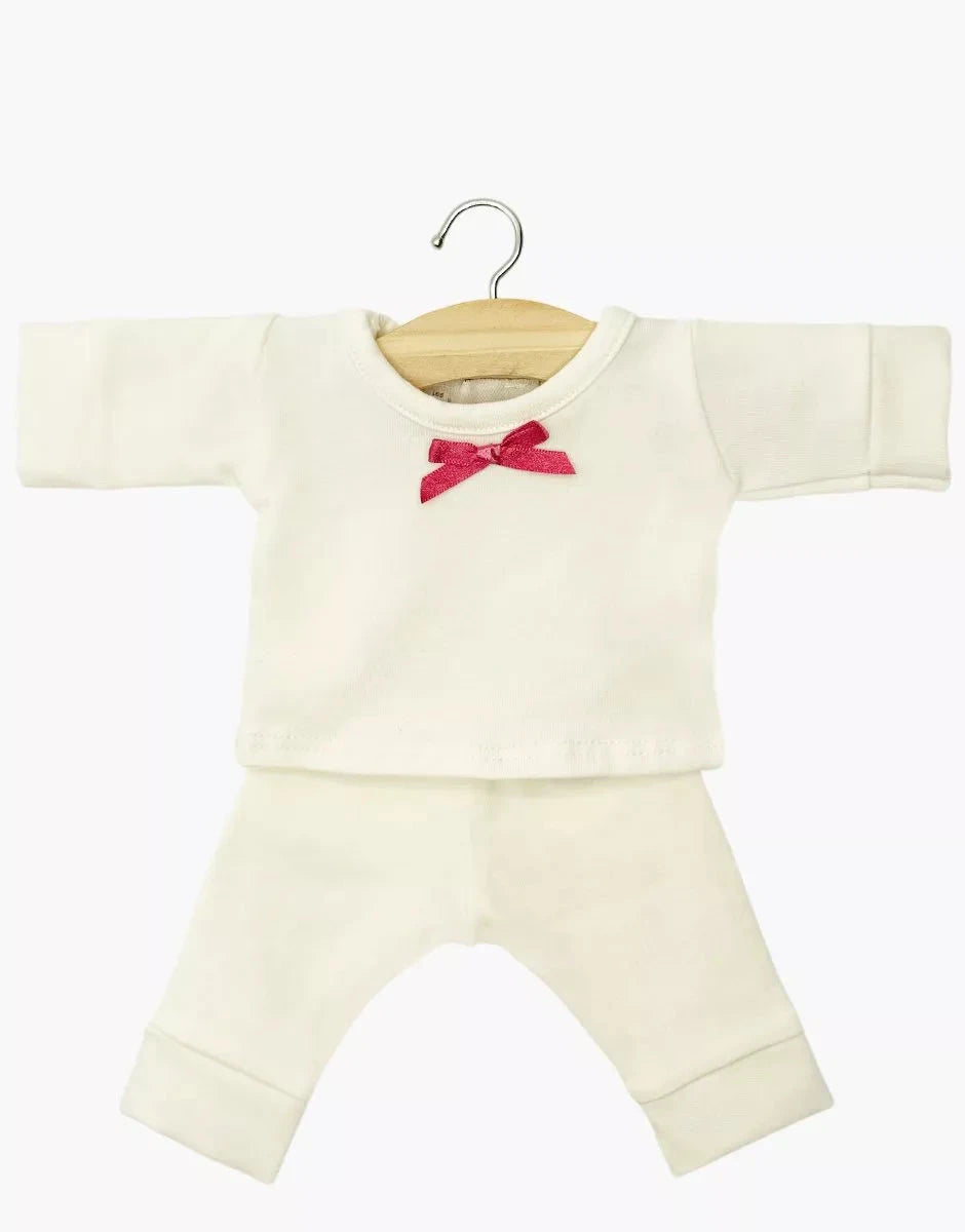 Pyjama Morgan fille à manches longues en jersey écru avec petit noeud - minikane CG.17.419 3701548461618