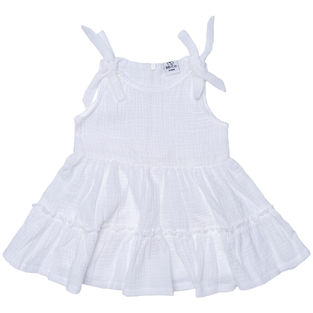 Robe bretelles à étages blanc - BB&CO ROB28A 3662159047434