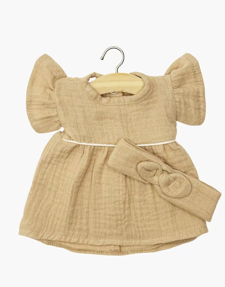 Robe Daisy et son headband à noeud rond en gaze de coton latte- minikane CG.17.399 3701548461519