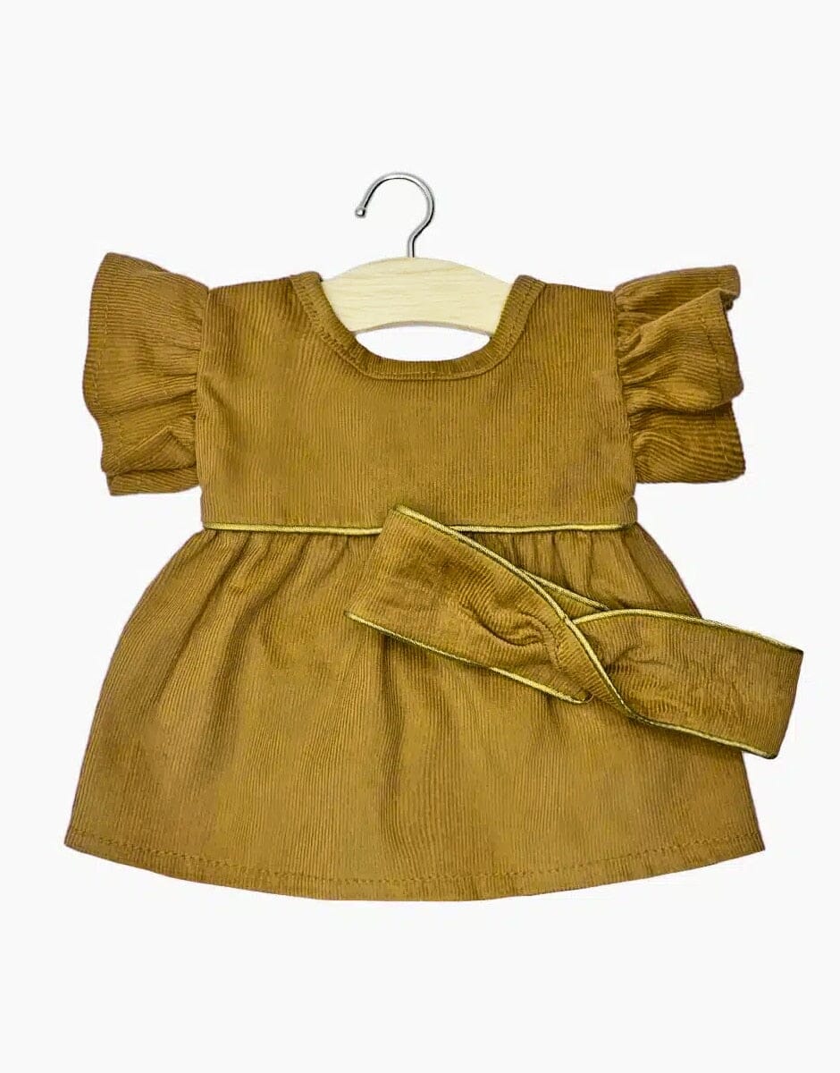Robe Daisy et son headband croisé en milleraie Havane avec passepoil lurex- minikane CG.16.407 3701548435688
