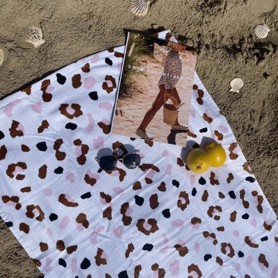 Serviette de Plage Coton Khaki Leopard 135 x 65 cm - SWIM ESSENTIALS