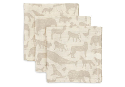 Serviette gaze de Coton 31x31cm Animals Nougat (3p) - JOLLEIN 537-848-67044 8717329376953