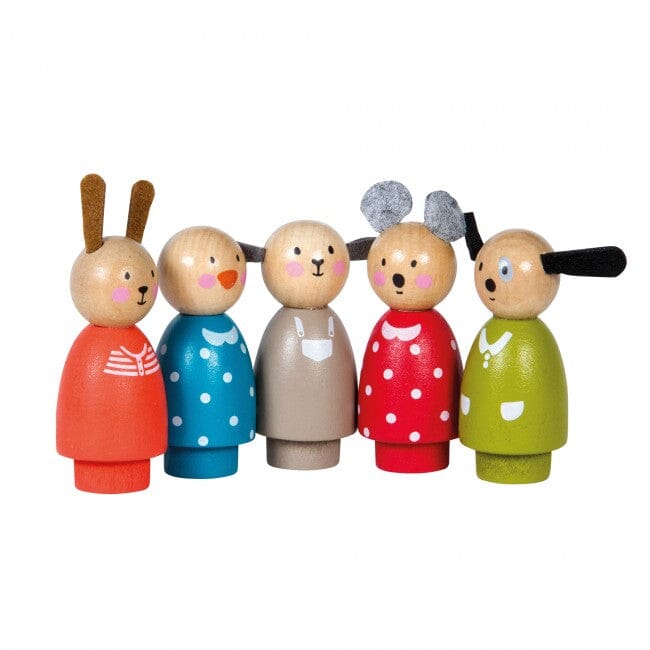 set 5 personnages en bois la grande famille - MOULIN ROTY 632421 3575676324219