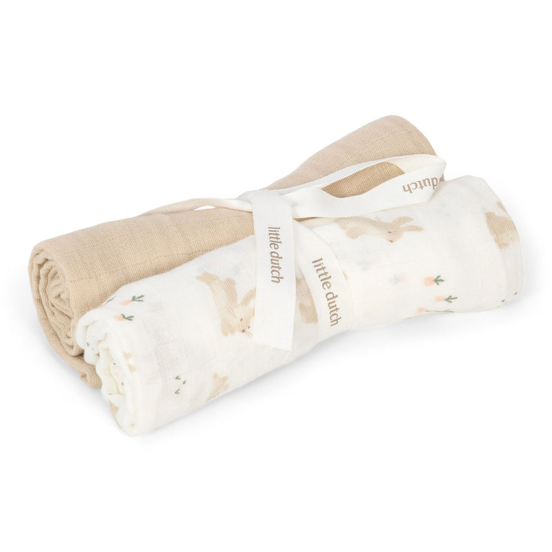 Set de 2 langes en coton bio 70 x 70 cm Baby Bunny de Little Dutch