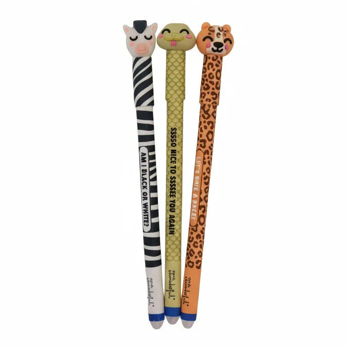 Set de 3 stylos effaçables Bo-Bo animal print - Serpent, Léopard et Zèbre - MR. WONDERFUL 