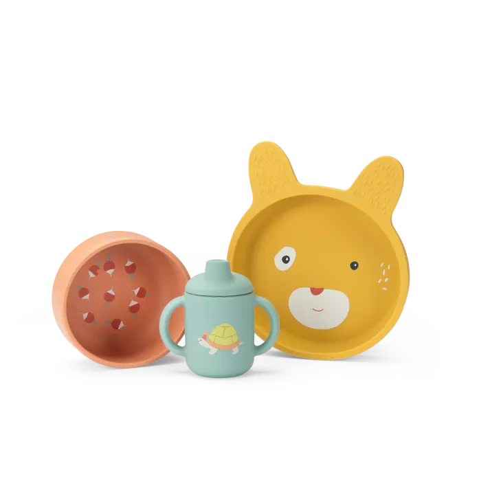 Set vaisselle silicone Trois petits lapins - moulin roty 678231 3575676782316