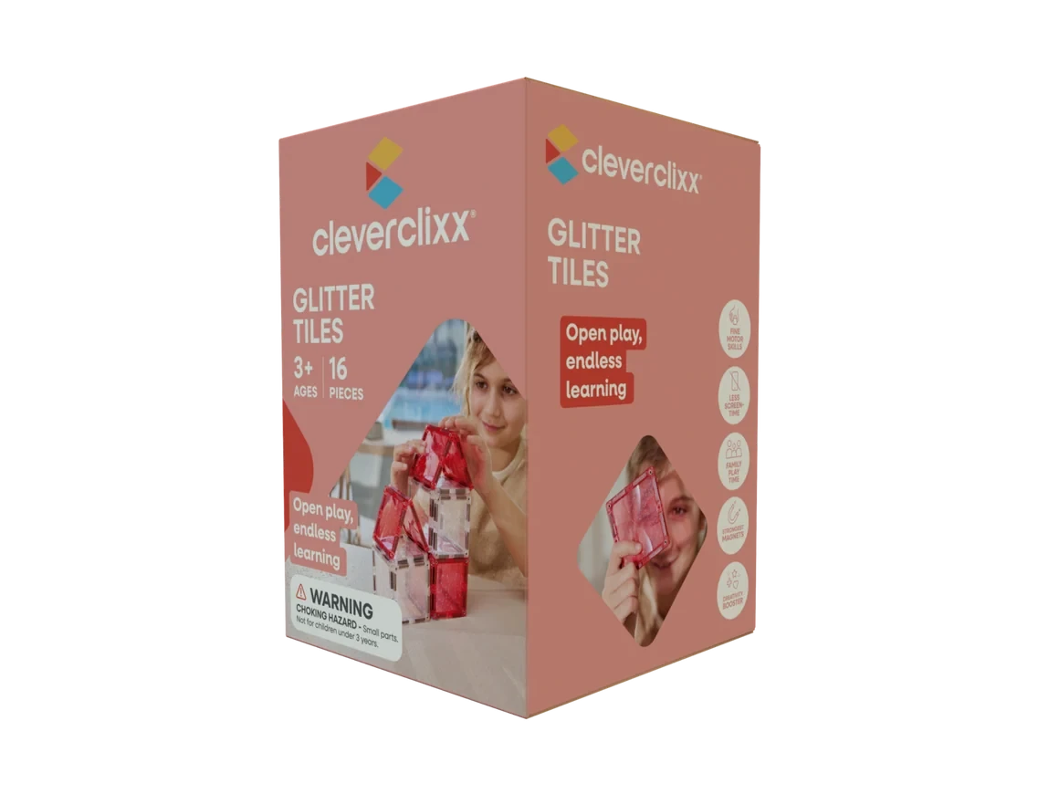 Tuiles magnétiques pailletées Glitter Pack rose 16 pièces – Cleverclixx