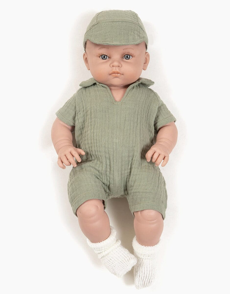 Yann en combinaison Tom et casquette en double gaze vert - MINIKANE PA46619 3701548438399