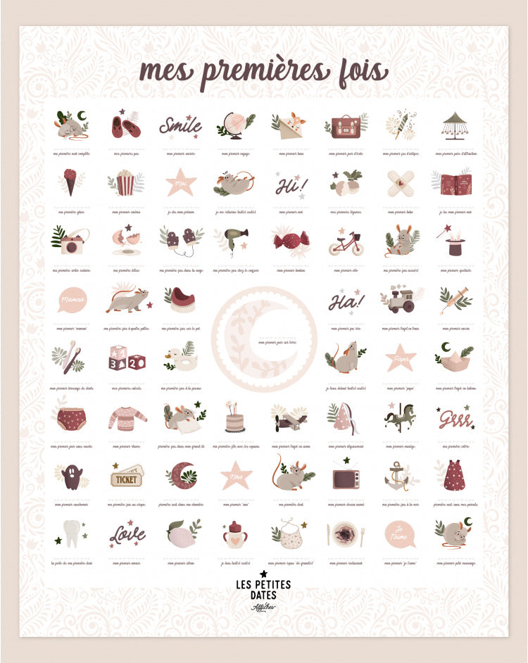 AFFICHE MES PREMIÈRES FOIS A TAMPONNER / POUDRE - LES PETITES DATES PF-SOU-ROSE-MP 3770025645094